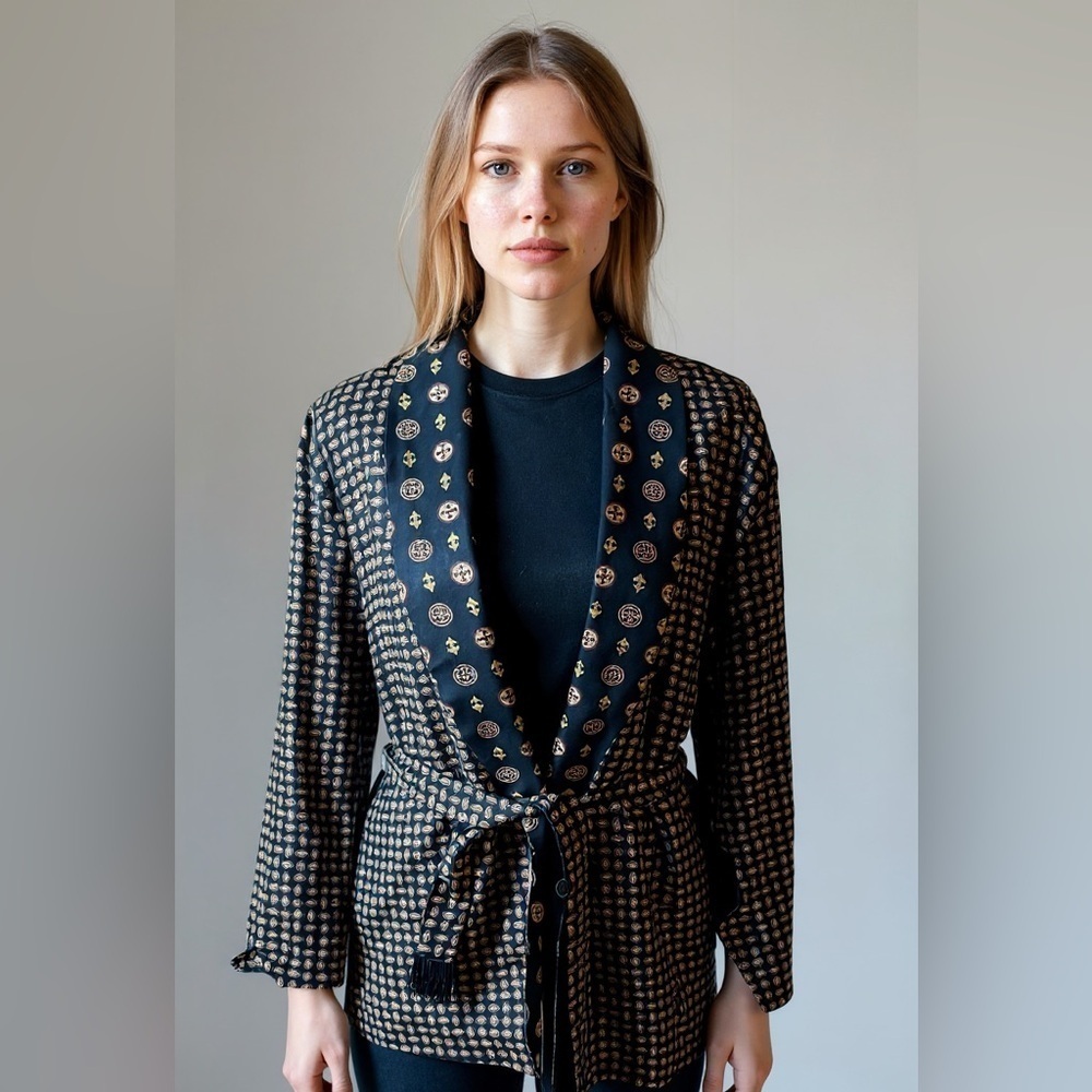 JM Shelli Segal Vintage Smoking Jacket - Picture 1 of 11